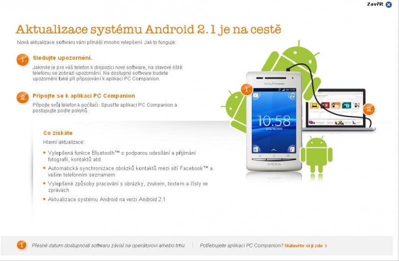 Sony Ericsson Xperia X8 oficiálně na Androidu 2.1