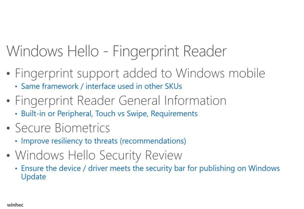 Specifikace podpory otisků prstů ve Windows 10 Mobile