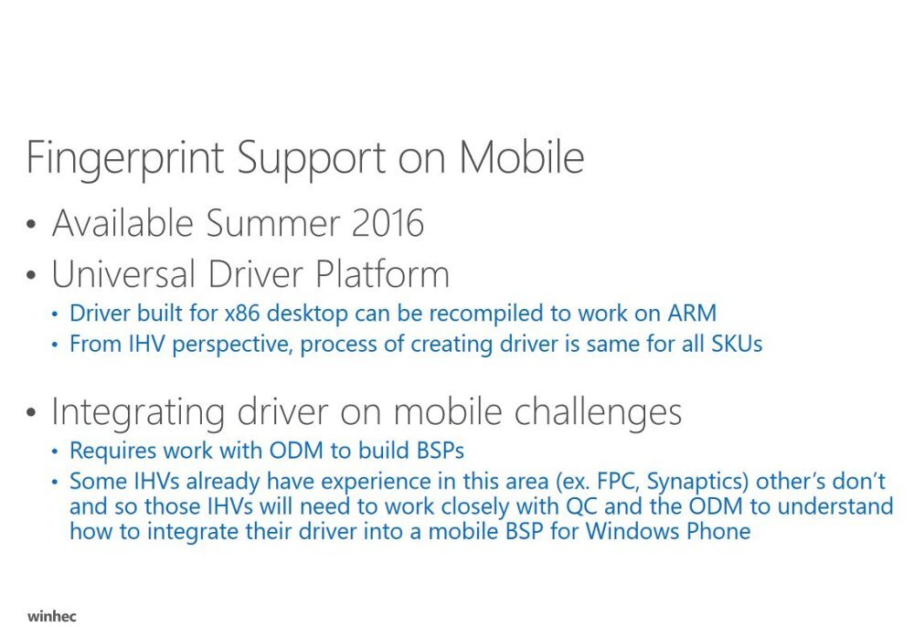 Specifikace podpory otisků prstů ve Windows 10 Mobile