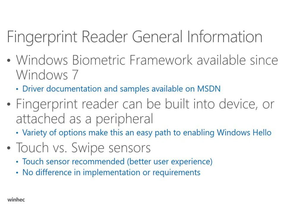 Specifikace podpory otisků prstů ve Windows 10 Mobile