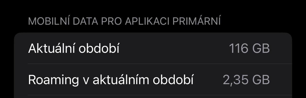 Spotřeba mobilních dat iOS