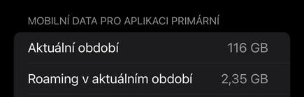 Spotřeba mobilních dat iOS