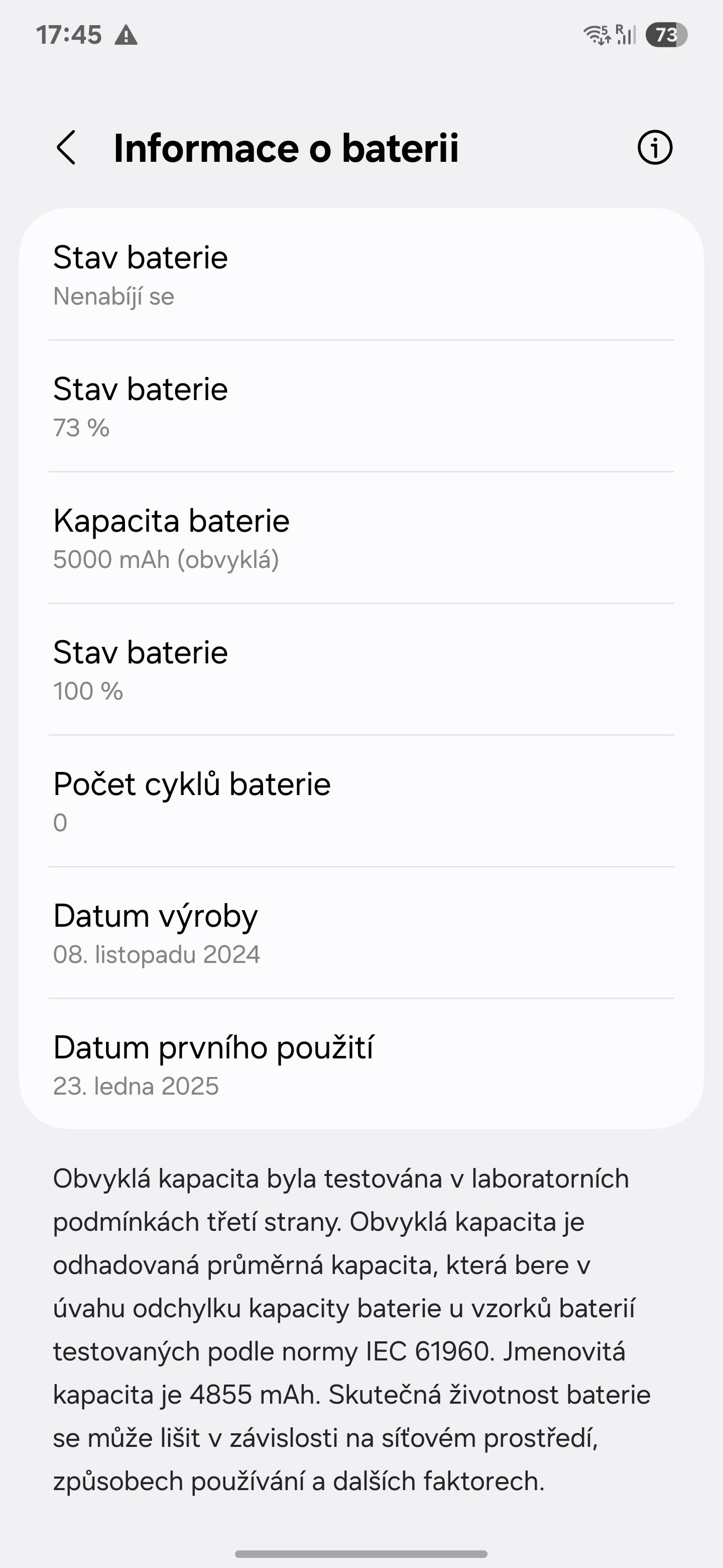 stav baterie Galaxy S25 Ultra