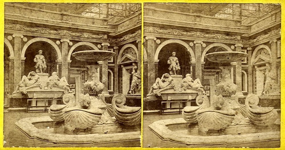 Stereofotografie interiéru Křišťálového paláce na Světové výstavě 1851 v Londýně