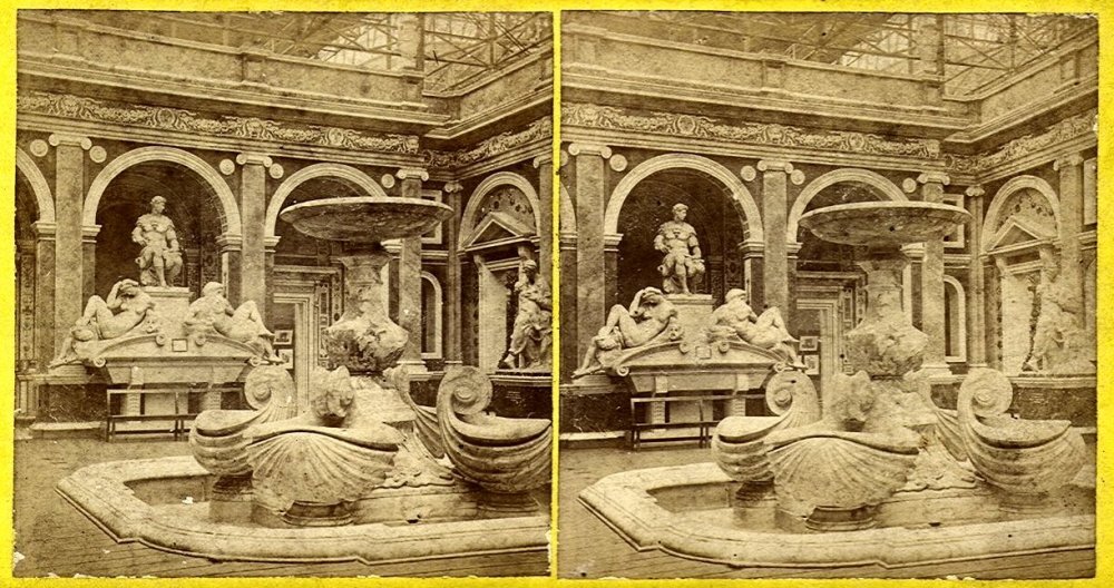 Stereofotografie interiéru Křišťálového paláce na Světové výstavě 1851 v Londýně