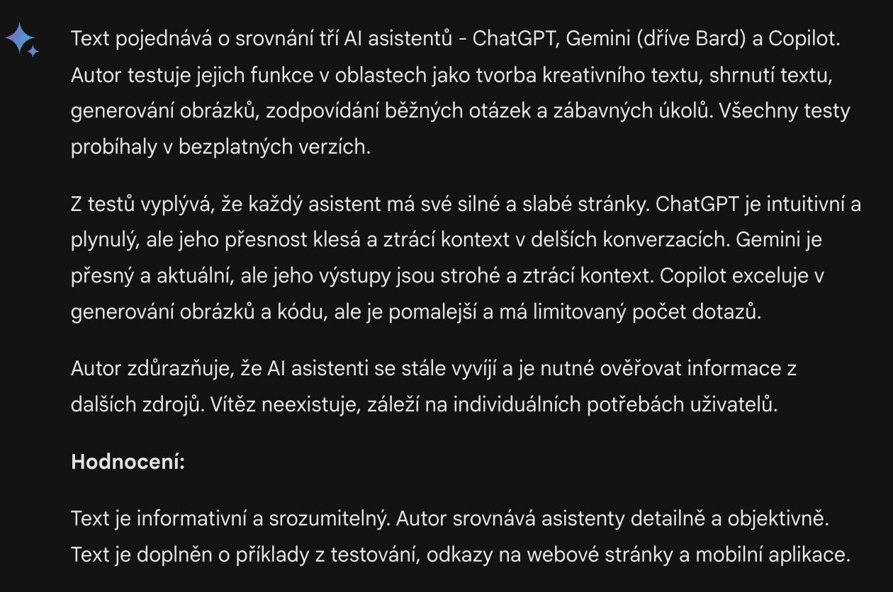 Sumarizace textu od Gemini