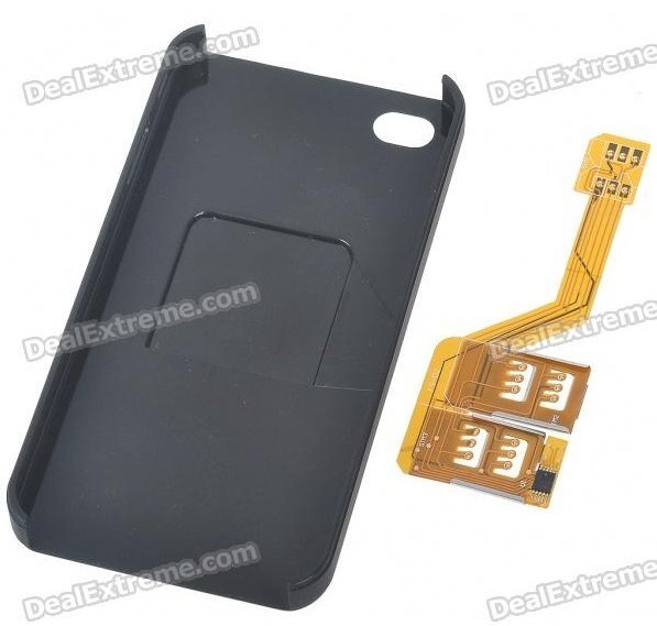 Three SIM Cards Adapter with Specific Protective Plastic Backside Case for iPhone 4 