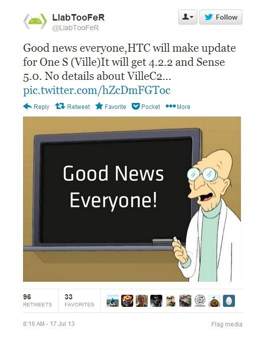 Tweet o aktualizaci HTC One S