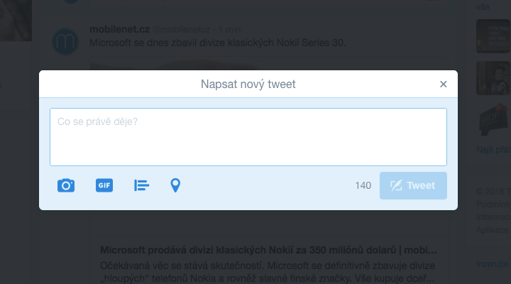 Twitter - přidání tweetu