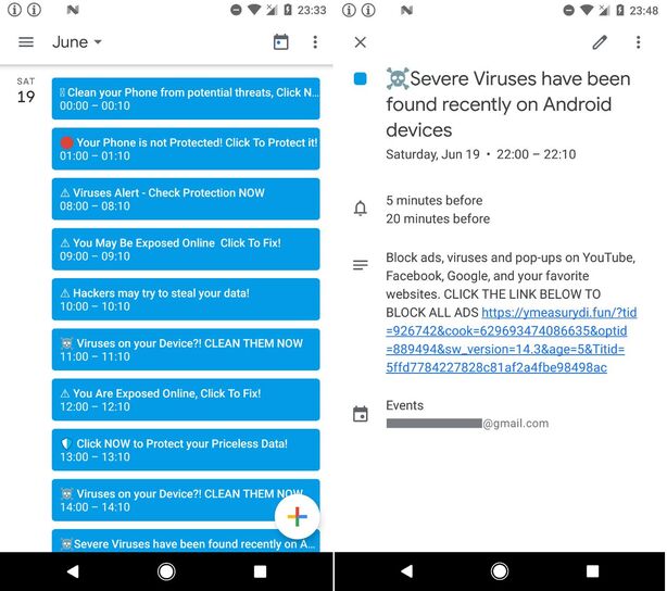Ukázka kalendáře v infikovaném zařízení
