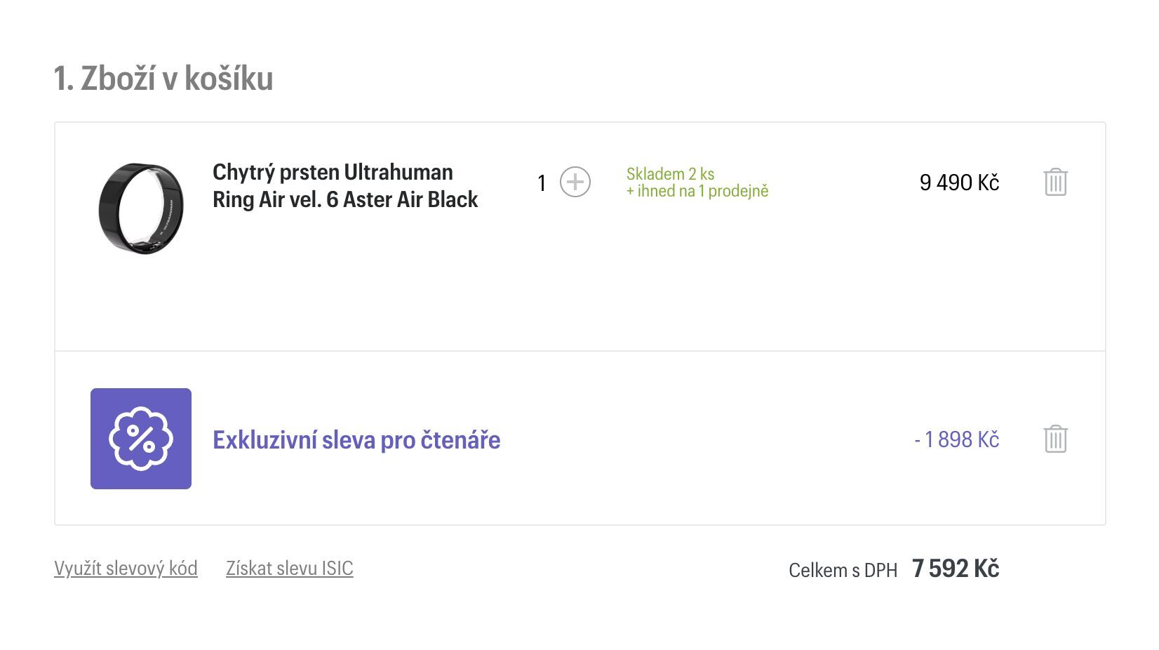 Ukázka slevy v košíku Mobil Pohotovost