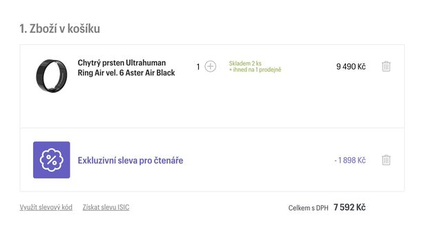 Ukázka slevy v košíku Mobil Pohotovost