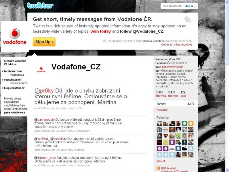 Vodafone CZ Twitter page