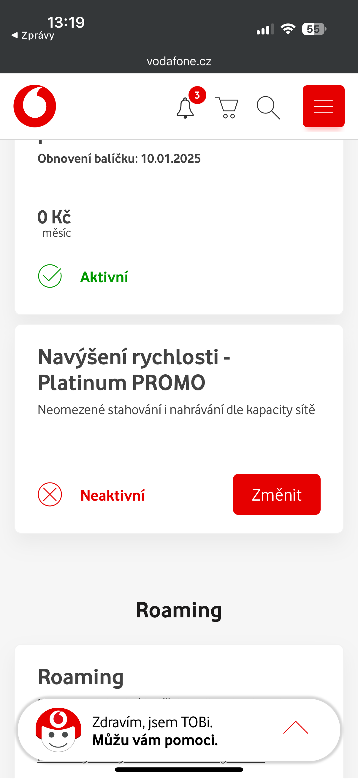 Vodafone nabídka balíčku Navýšení rychlosti – Platinum