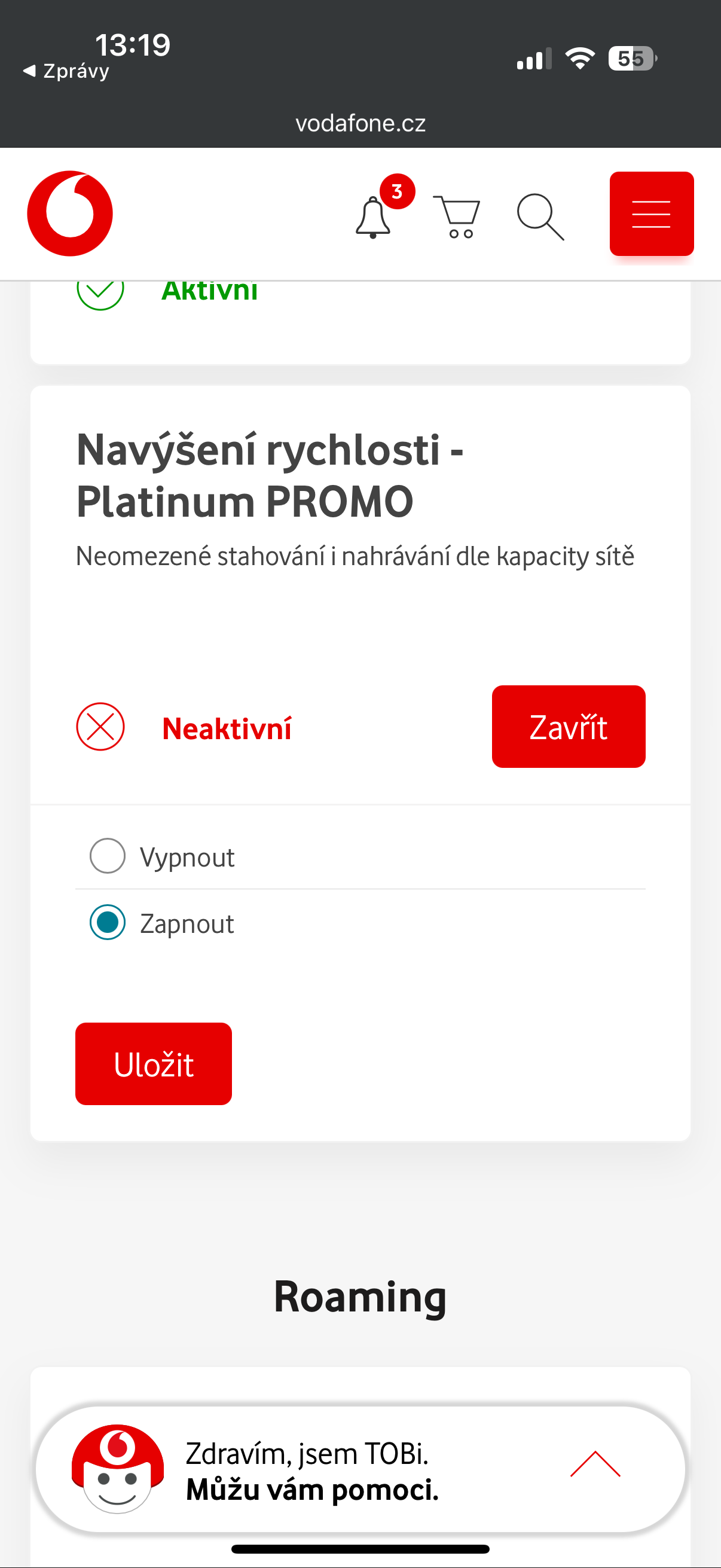 Vodafone nabídka balíčku Navýšení rychlosti – Platinum