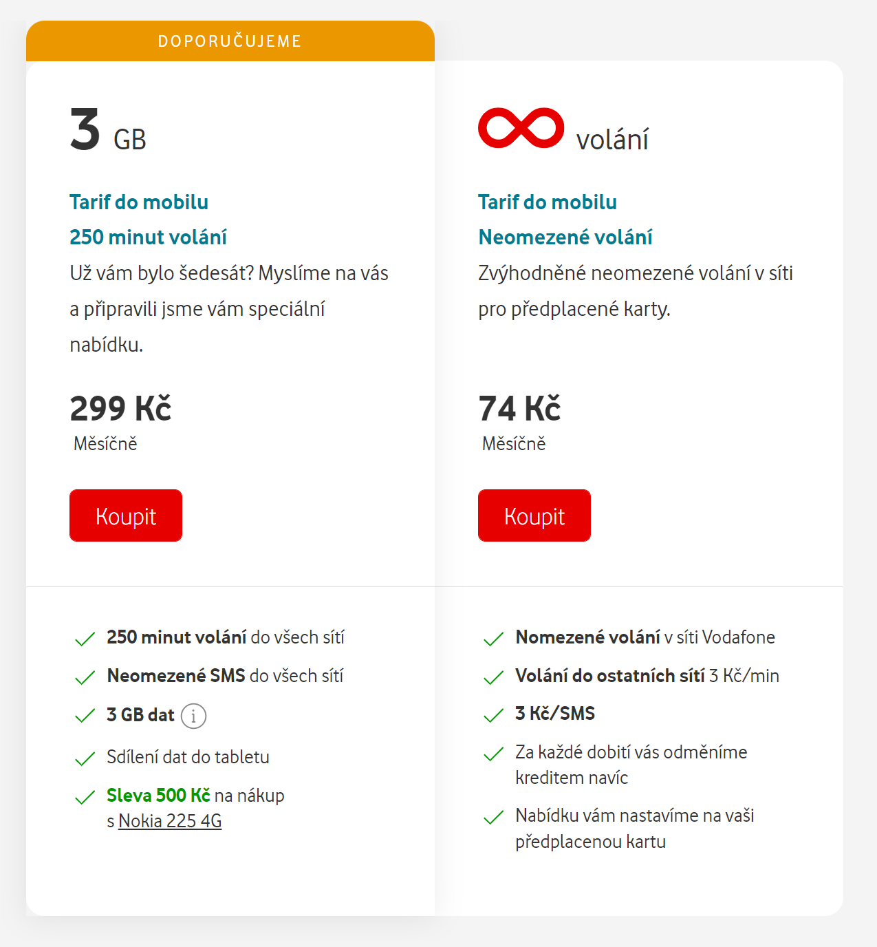 Vodafone seniorské tarify