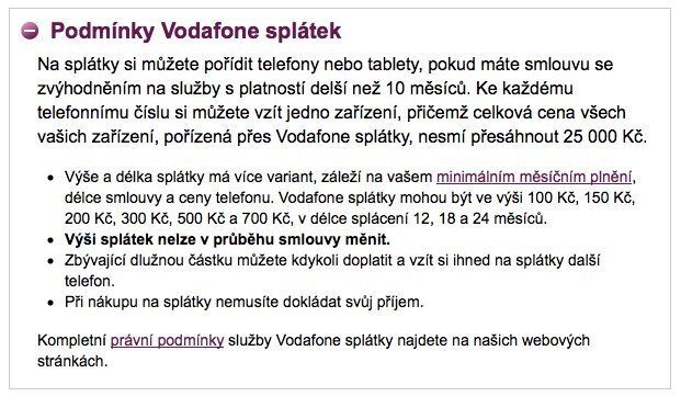 Vodafone splátky