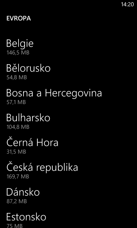 Výběr mapy ke stažení