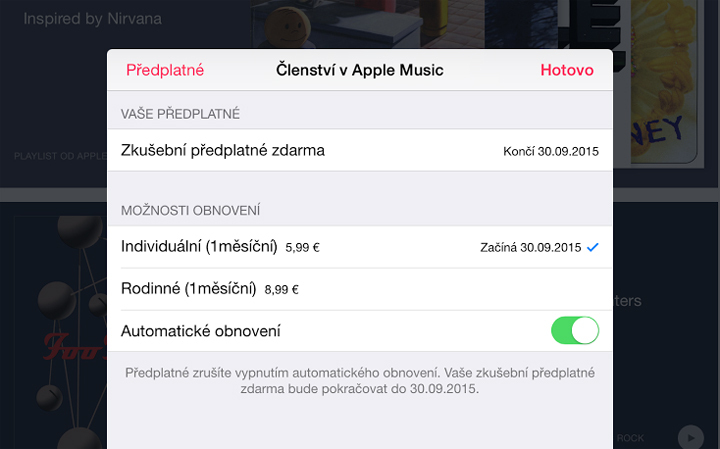 Vypnout Apple Music