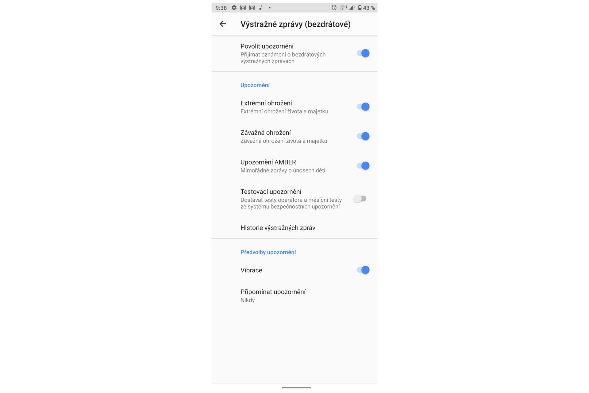 Výstražné zprávy Android