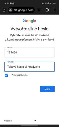 Vytvoření Google účtu
