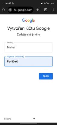 Vytvoření Google účtu