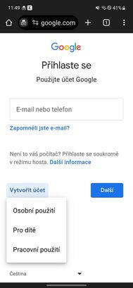 Vytvoření Google účtu