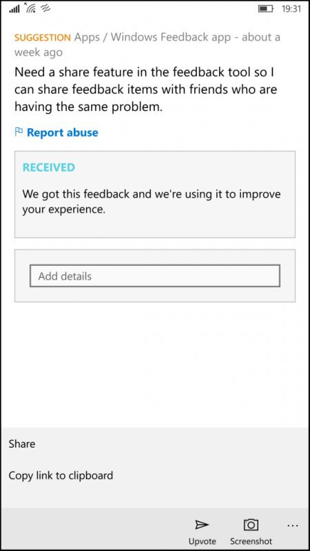 Windows 10 feedback