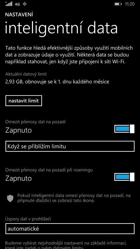 Windows Phone - nastavení roamingu
