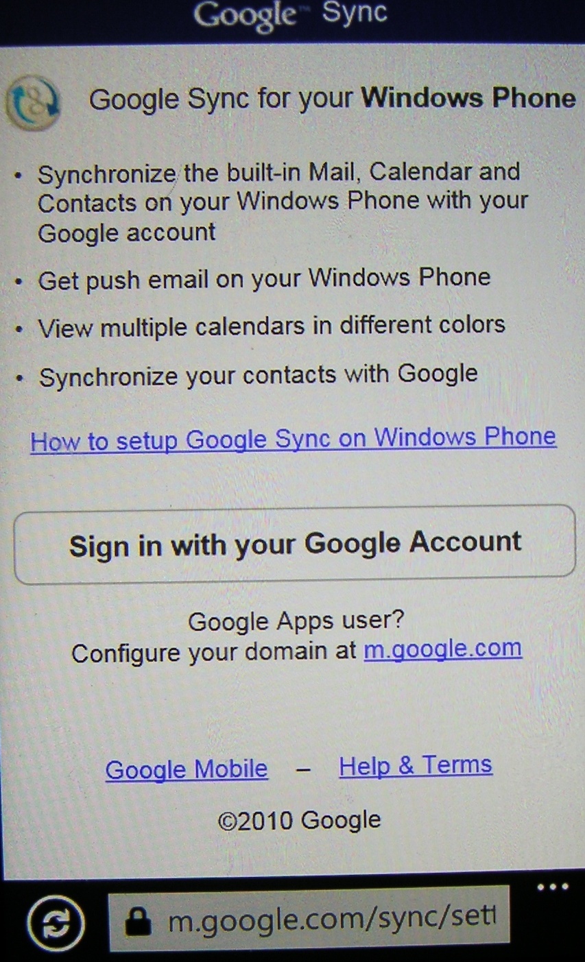 Windows Phone 7.5 Google Sync