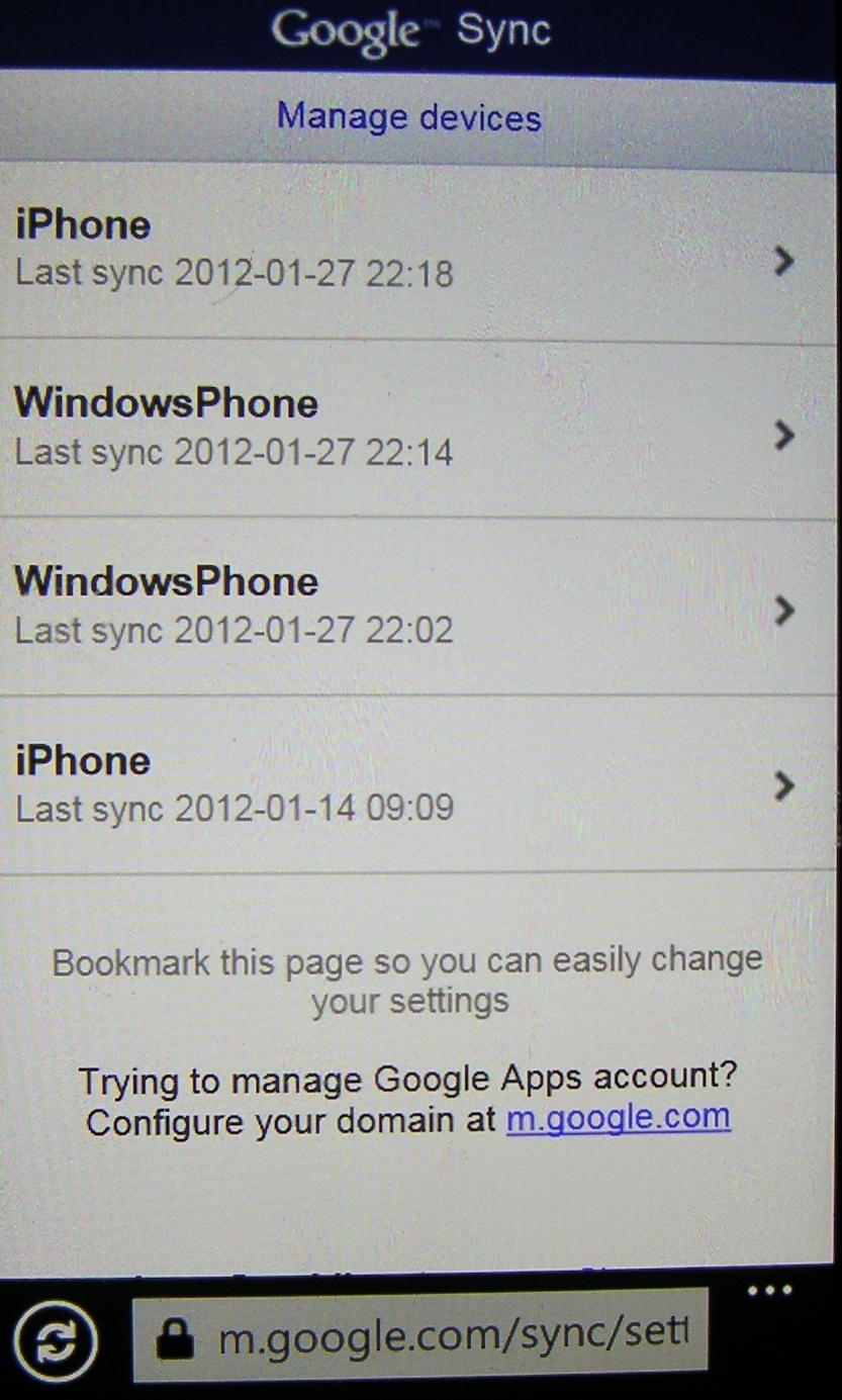 Windows Phone 7.5 Google Sync