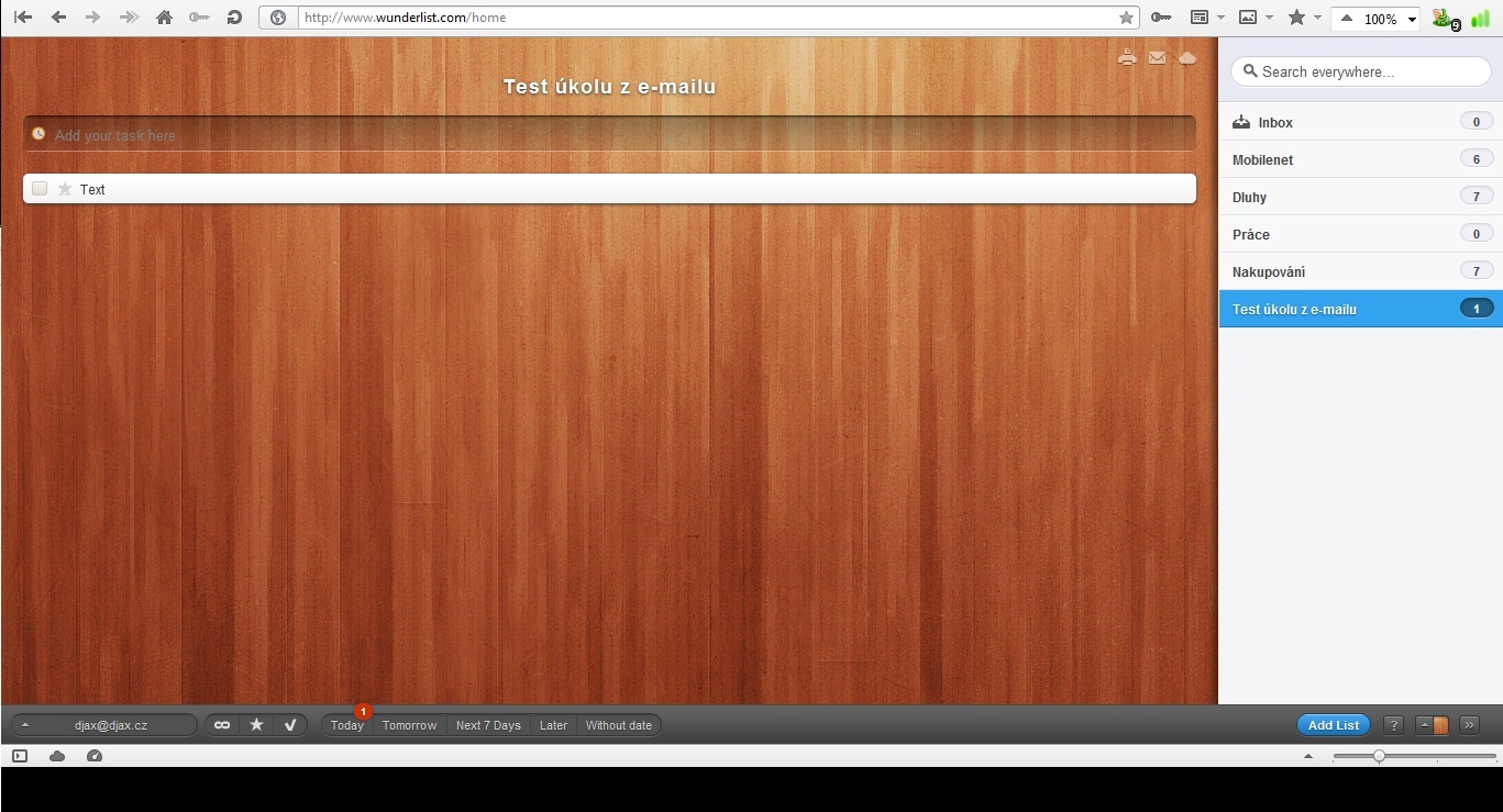 Wunderlist ve webovém prohlížeči