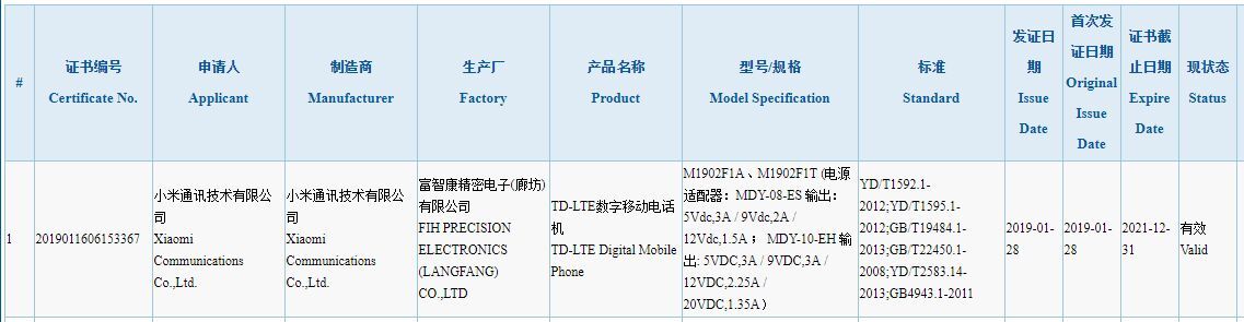 Xiaomi certifikace 27W nabíjení