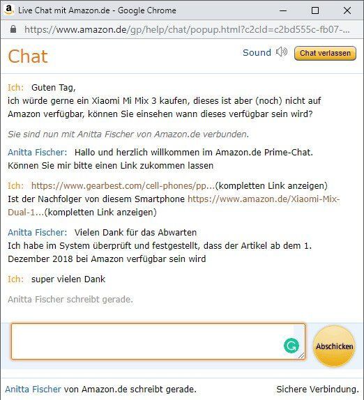 Xiaomi Mi MIX 3 amazon chat