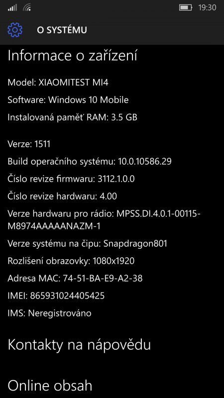 Xiaomi Mi4 s Windows 10 Mobile