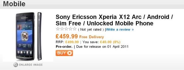 Xperia Arc in pre-order