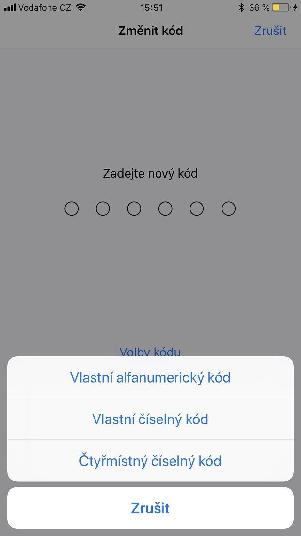Změna kódu iOS 11
