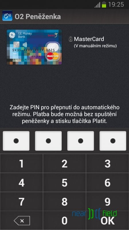 Zadání PIN pro přepnutí do automatického režimu