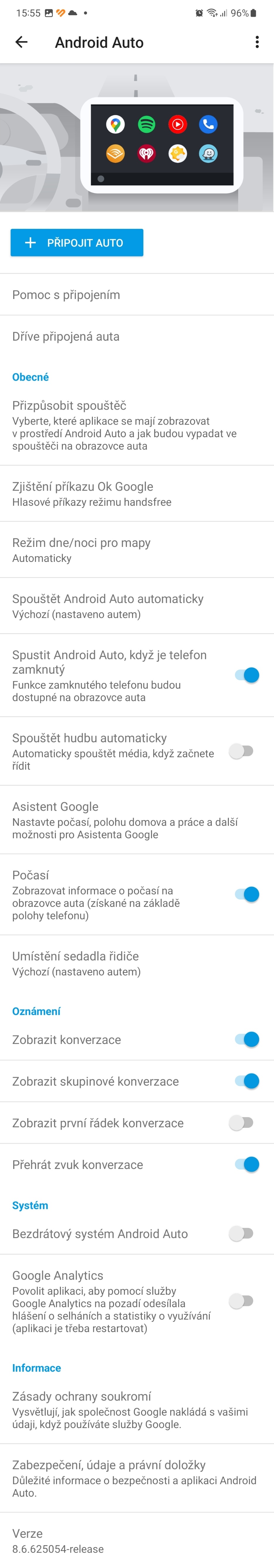 Android Auto nastavení