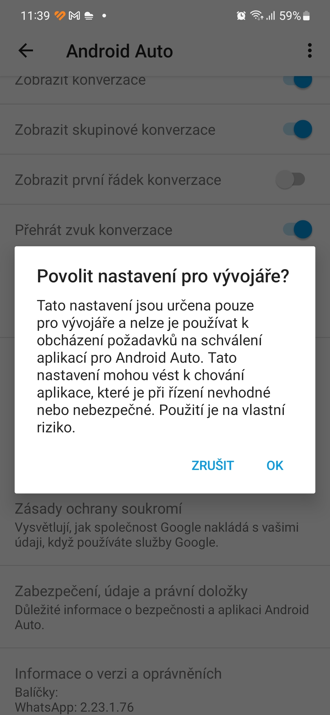 Android Auto nastavení