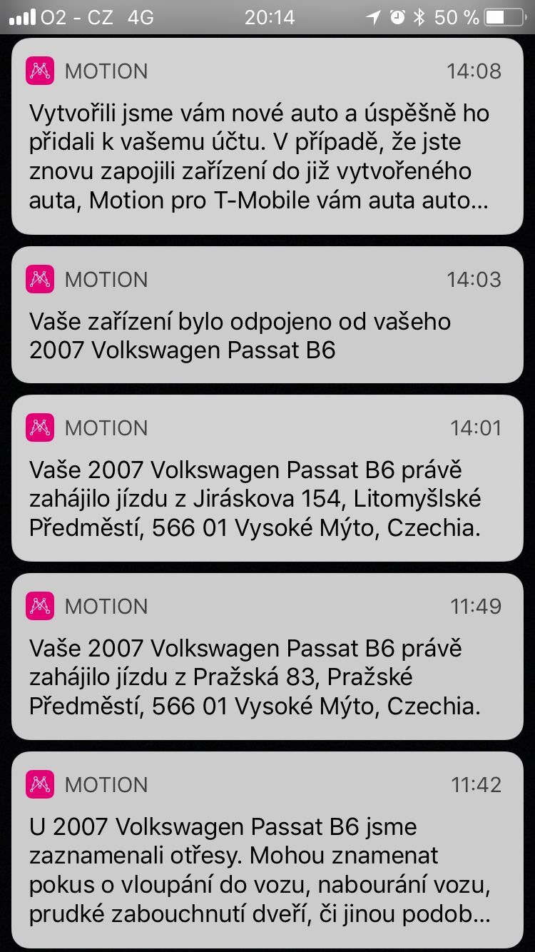 aplikace iOS T-Mobile Chytré Auto