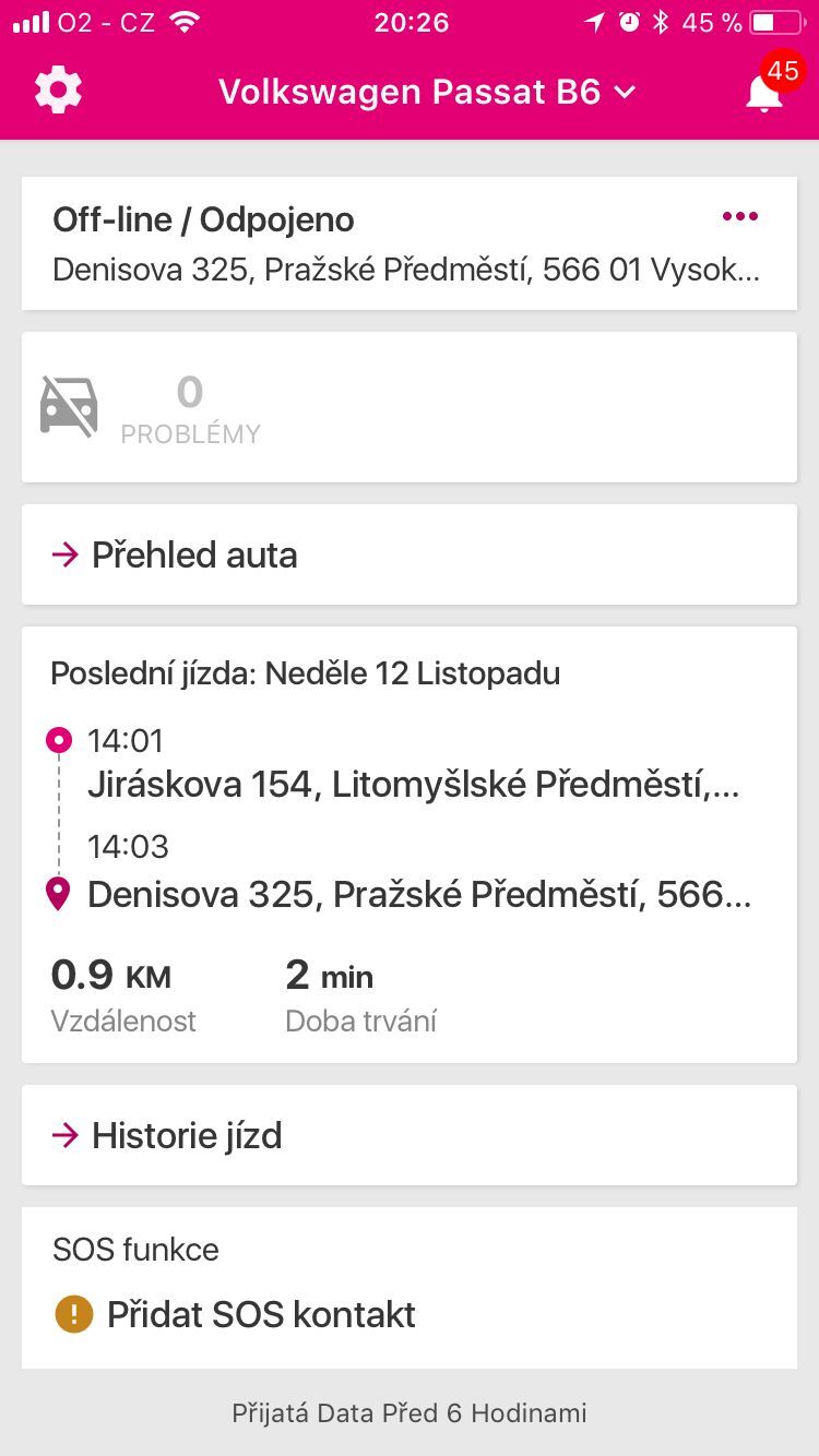 aplikace iOS T-Mobile Chytré Auto
