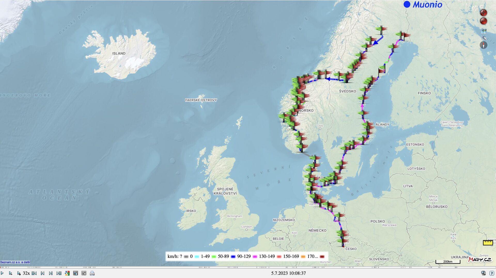 Celková trasa podle přenosné GPS jednotky