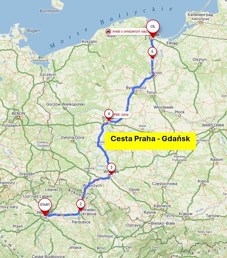 Cesta s roamingem ČEZ Praha–Gdaňsk