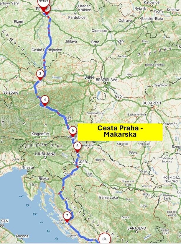 Cesta s roamingem ČEZ Praha–Makarska