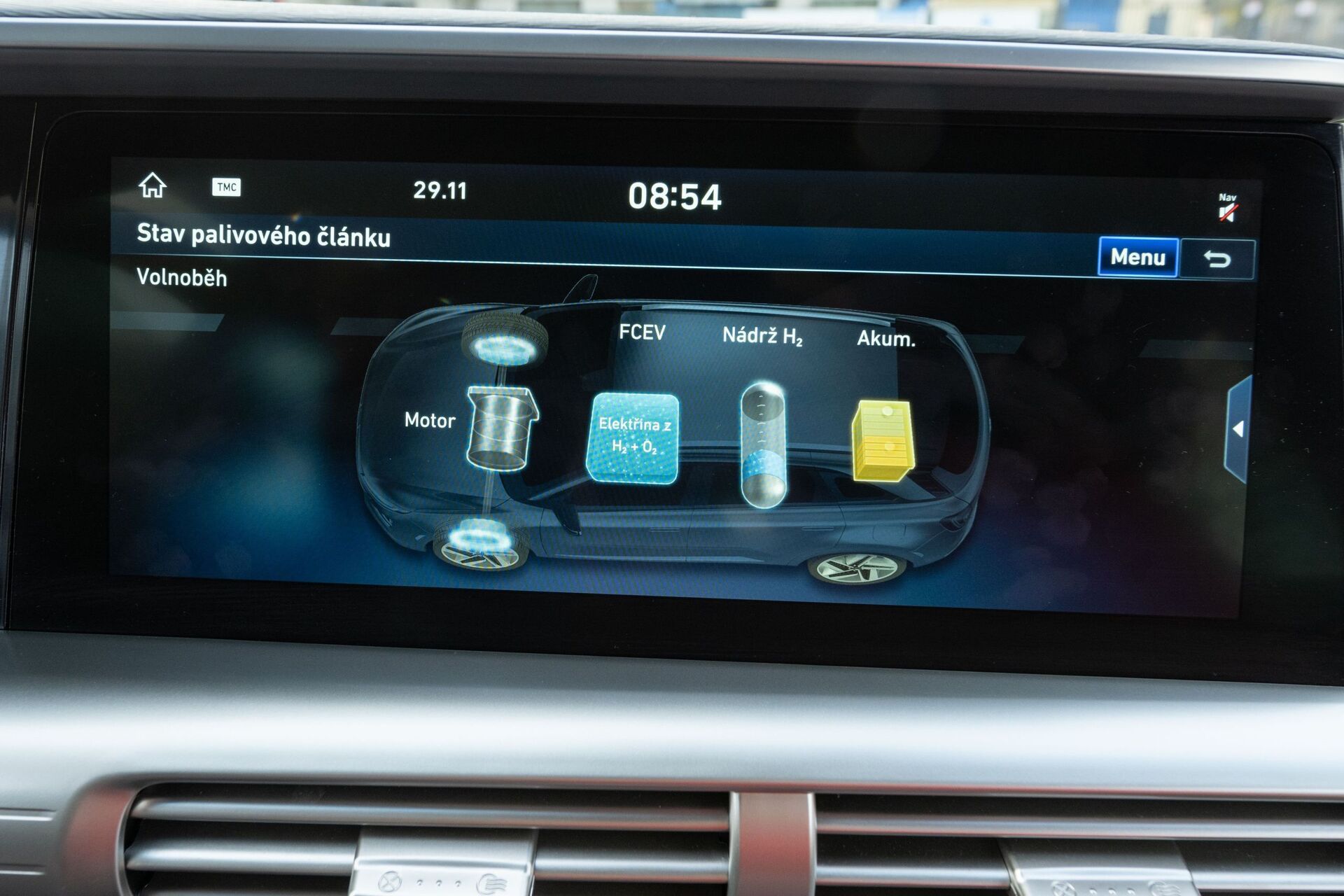 Displej ve vodíkovém autě
