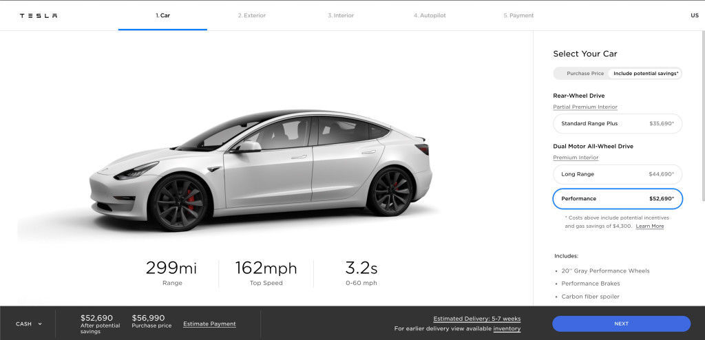 Dodací lhůta vozu Tesla Model 3 v USA