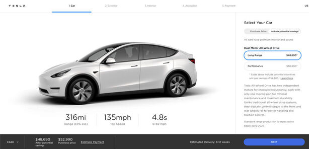 Dodací lhůta vozu Tesla Model Y v USA