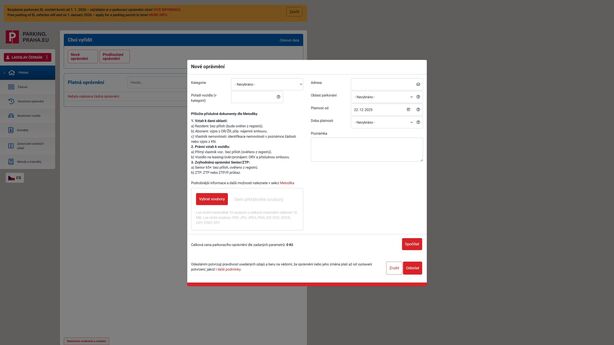 Formulář žádosti o registraci parkování