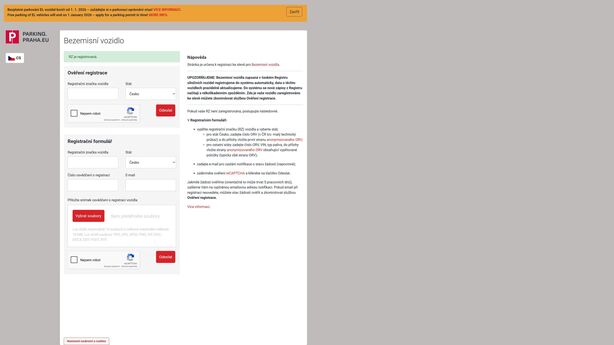 Formulář žádosti o registraci parkování